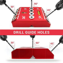 Drill Guide with 30/45/90 Angled/Straight Holes 4 Sizes Drill Jig for Woodworking Includes Bubble Level