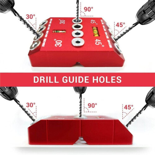 Drill Guide with 30/45/90 Angled/Straight Holes 4 Sizes Drill Jig for Woodworking Includes Bubble Level