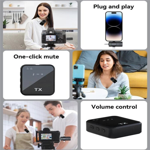 Micrófono de Solapa Inalámbrico para Cámara Android e IOS, Grabación de Video, Podcast, Reducción de Ruido. 2