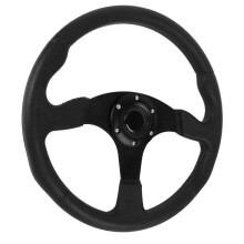 14in Universal PU Leather Racing Steering Wheel Aluminum Frame Black