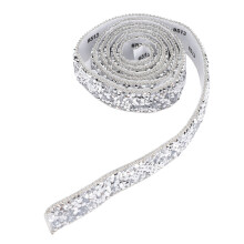 2 pezzi 1yd 0.8in striscia di strass in resina argentata