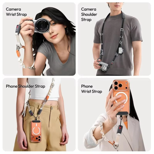 YF01 Y-Flex Strap Camera/Phone Shoulder Strap Wrist Strap with Type-C Data Transfer Cable for Outdoor Photography Black