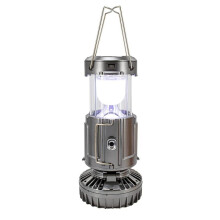 Lanterna Solare con Luce e Ventilatore - Lampada da Campeggio Ricaricabile Pieghevole Portatile 6 In 1 con Ventilatore, Stazione di Ricarica, Argento