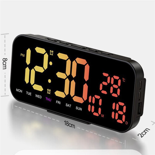 RGB Color Changing Digital LED Clock Mirror Table Clock Wall USB Clock Watch with Temperature Date Week 2