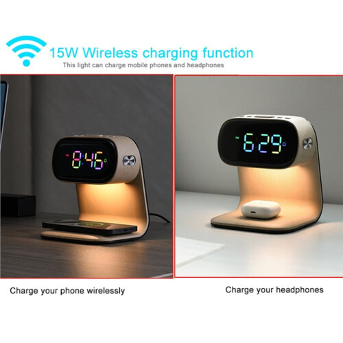 Multifunctional Clock with Night Light, Wireless Charging Clock, Holiday Gift, Three Brightness Adjustment Clock