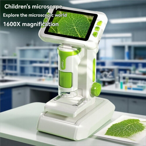 Microscópio Infantil 1600X com Tela LCD de 4 Polegadas, Portátil e de Mesa, Iluminação LED para Educação. Microscópio Digital Infantil B 2