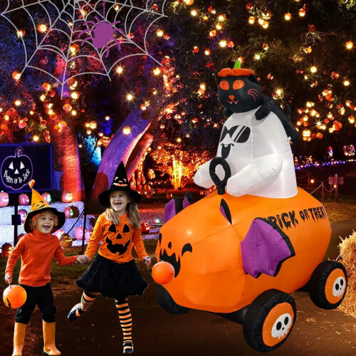 Halloween Inflatable Ghost with Pumpkin Cart - 6FT 2