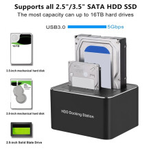 to USB3.0 Dual Bay External Hard Drive Docking Station 5Gbps for 2.5/3.5inch SSD HDD Fast Offline Clone EU Plug