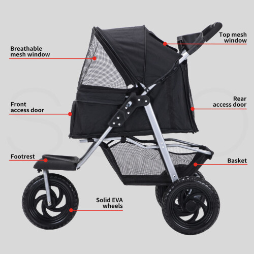 Skylos Pet Stroller Pram Dog Carrier Trailer Strollers 3 Wheels Foldable Large 2