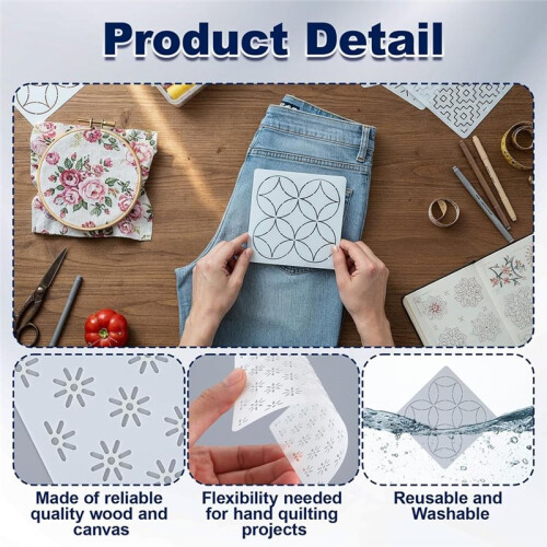 28pcs Plastic Stencil Kit, Template Pattern Geometric Embroidery Thread Drawing  Template for Hand Quilting Sewing 2