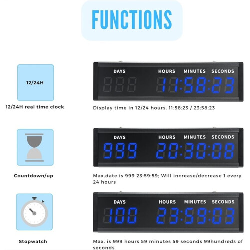 Large Digital Count  Count Down Timer, Multi-Function 999 Days Countdown Remote Control 12/24 Hour Real  Clock 1