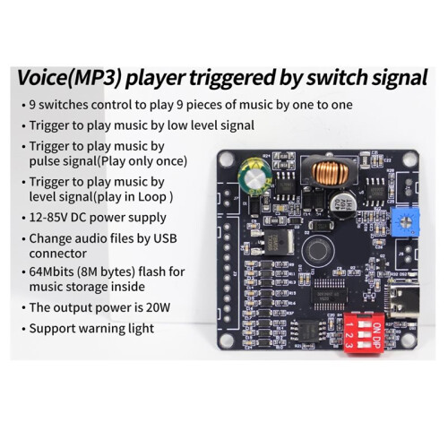 HF20W Wide Voltage 85V Voice MP3 Player Module, 20W One-to-One Trigger Custom Audio Player Module 2