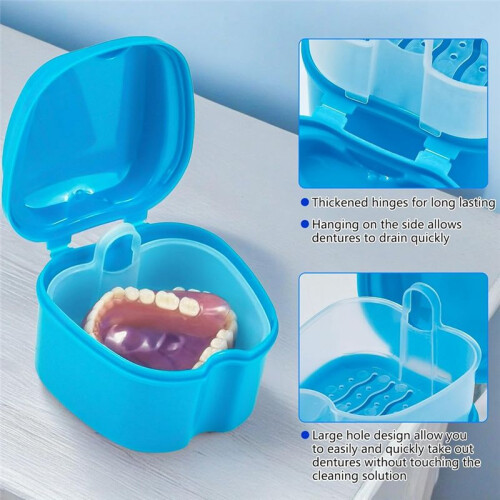 2 Pack Denture Bath Case Cup Retainer Cleaner Holder Case False Teeth Soaking Container Dental Bath Storage Box B