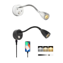 Flexibles Schwanenhals-USB-RV-Leselicht, 10-30 V, 3 W, 3-Farbige LED-Innenbeleuchtung für Wohnmobile, Wohnmobile und Boote, Silberfarben