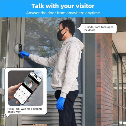 Câmera Eletrônica Wi-Fi com Visão Noturna, Tela LCD de 4,3 Polegadas, Detector de Porta Digital 1080P para Uso Doméstico e Externo 2
