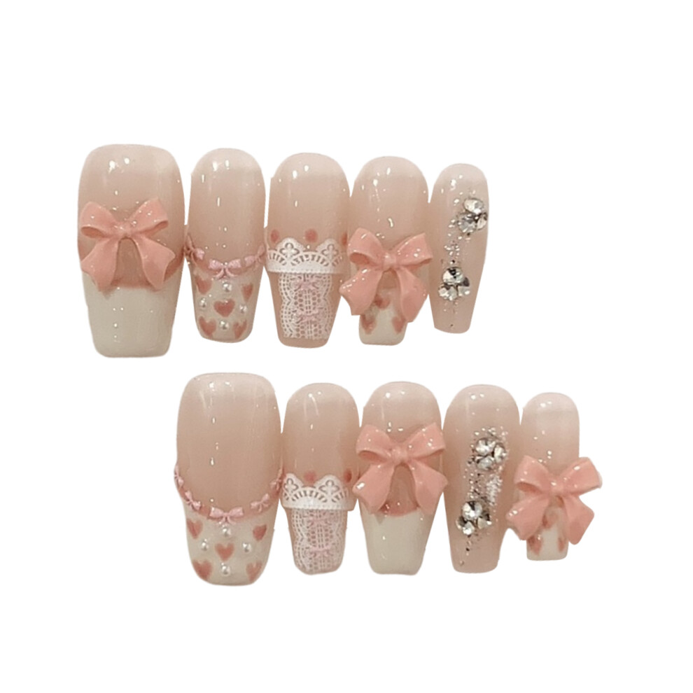 Dachuang Beauty (Xs) Bowknot French False Nails - Reusable For Daily & Party