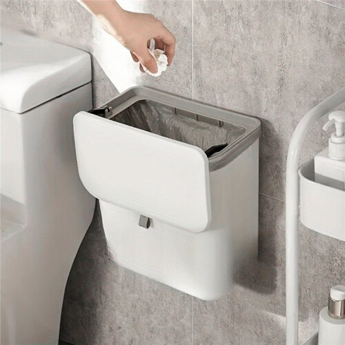 Effortless Cleanup Space White Wall-Mounted Trash Bin for Kitchen - Durable Plastic, Multi-Functional Garbage Storage 1