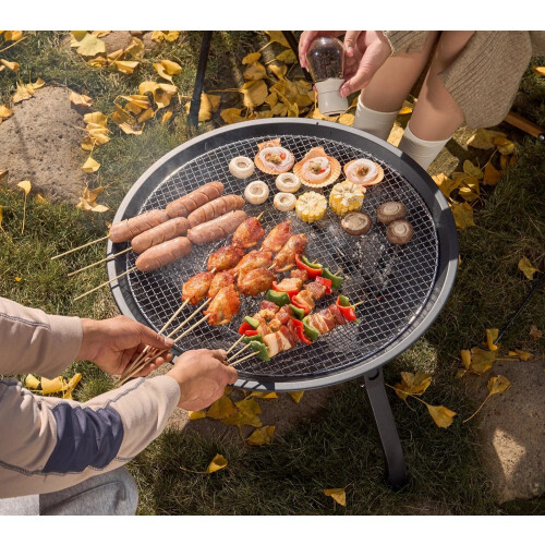 Outdoor Charcoal Fire Pit Portable Iron Fire Bowl with Folding Legs Black 2