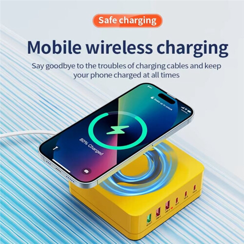 140W Charging Station with Retractable USB-C Cable Fast Charger for Tablet PC Phones Multiple Devices US Plug 1