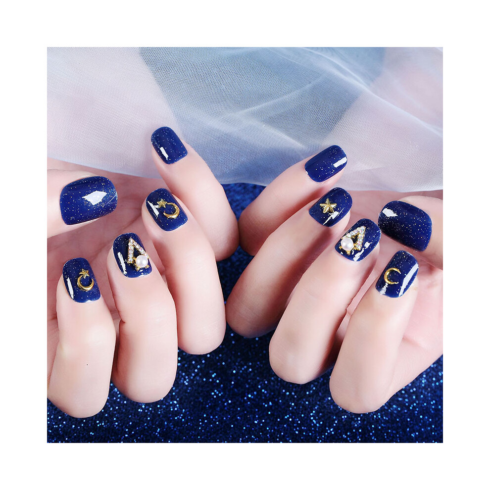 Dachuang Beauty Blue Star Moon Fake Nails - Short, Durable