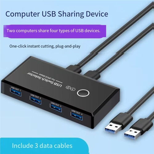USB 3.0 One-Button  Selector for 2 Computers Share 1 Keybord/Mouse/Printer/USB Flash Disk Drive(4 USB Devices) 2
