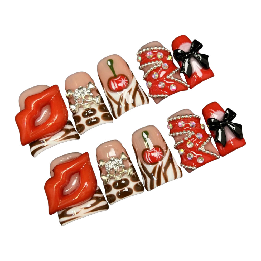 Dachuang Beauty (L) 10Pcs French Nude Duck Fake Nails With Lip Decor