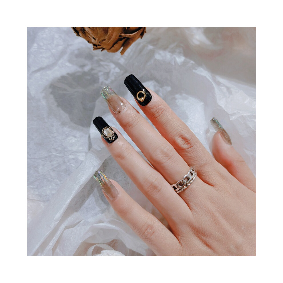 Dachuang Beauty 24Pcs Black False Nail Patches, Removable & Time-Saving