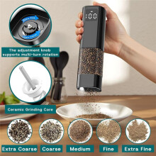 Electric Salt and Pepper Grinder Set with Digital Display,Automatic Salt Pepper Mill Grinder Adjustable Coarseness