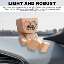 Shaking Wooden Figurine, Shaking Feet Wooden Doll Car Dashboard Decorations Ornament with 12 PCS Emoticons