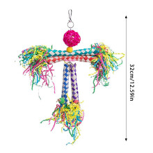 (C) Parrot Chewing Toy with Wood & Paper Stripe for Birds