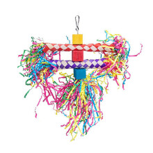(E) Parrot Chewing Toy with Wood & Paper Stripe for Birds