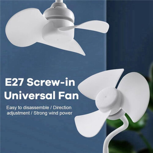 2X E27-Universalventilator zum Einschrauben, Deckenventilator mit 3 Flügeln und E27-Gewindesockel, Geräuscharmer Lüfter, Deckenventilator mit 2