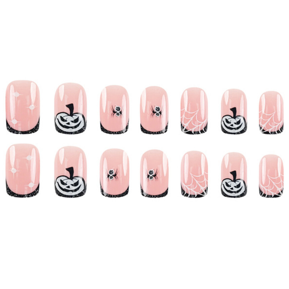 Dachuang Beauty Spider Halloween Fake Nails - Short Square Salon & Diy