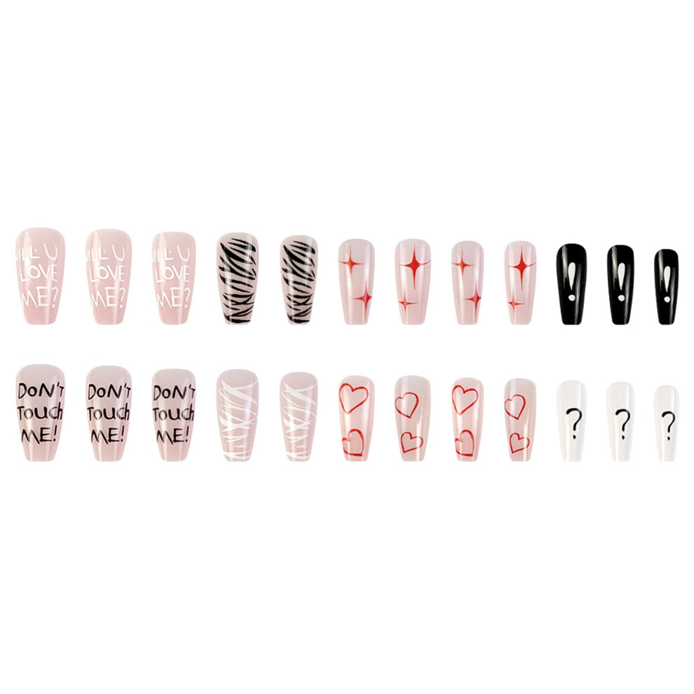 Zhouq-Outdoors Pink Fake Nails With Graffiti Print, Easy To Apply