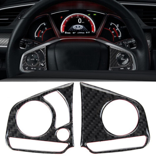 3Pcs Carbon Fiber Steering Wheel Button  Panel Cover for   2016-2019 & 1x Console Gear Box Panel Cover 2