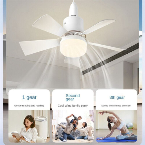 Socket Fan Light with Remote, Ceiling Fan with 3-Speeds, Dimmable LED, E27 Base, Cordless Light Socket Fan
