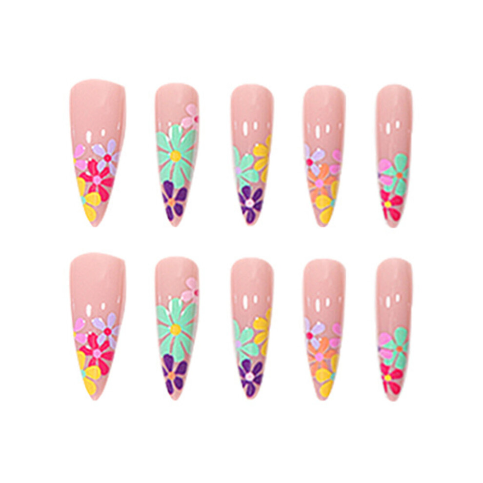 Creation-3C 24Pcs Nude French False Nails With Floral Design