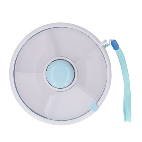 Boîte à goûter tournante avec couvercle, 5 compartiments, bleue
