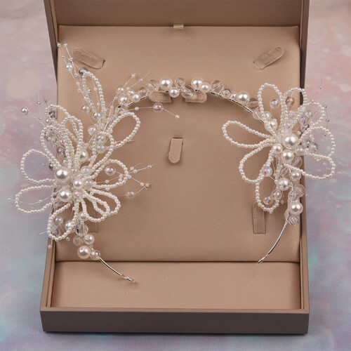 (Single headband) Perlen Braut Haarreif & Ohrringe Set 1