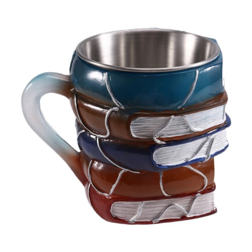 3D-Bokstackor, Målad Bokmugg, Nyhetskaffemugg med 3D-Målade Böcker, Samlargåvor för Bokälskare