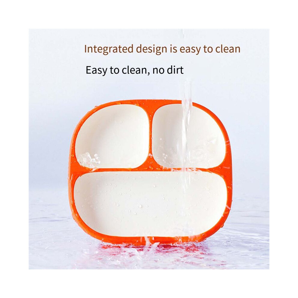 Children's Grid Dinner Plate, Suction Cup Tableware, Food Grade 2-Color Silicone Suction Cup Bowl Orange