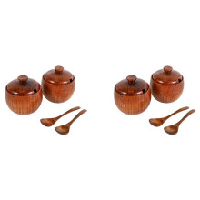 4Pcs Spice Jar Seasoning Can Sugar Bowl with Lid Spoon Wood Spice Storage Box Sugar Pot Salt Jars Kitchen Storage Jars