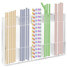 Acrylic Straw Holder for Cabinet, Adhesive Slim Straw Dispenser Inside Cabinet Door, Reusable Wall Tumbler Organizer