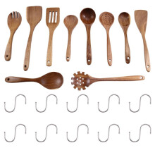 10-Piece Wooden Spoons for Cooking,Smooth Teak, Comfort Grip, & Durable,Easy to Clean,Teak Wooden Spoon Sets