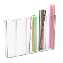 Acrylic Straw Holder for Cabinet, Straws Storage Container for Cupboard with Double Sided Adhesive,Straws Dispenser