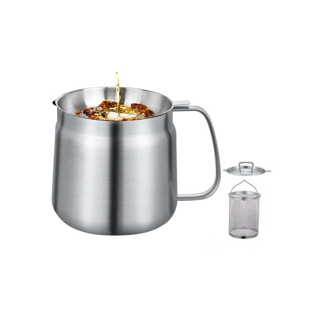 50Oz/1.5L 304 Stainless Steel 3In1 Multifunctional Oil Strainer Pot, Deep Frying Basket, Grease Container For Kitchen 4714222180988