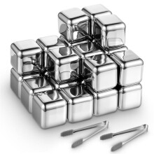 24 Pack Stainless Steel Ice , Reusable Metal Whiskey Stones High Cooling Chilling Rocks with Ice Tongs for Drinking