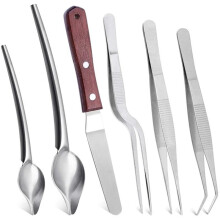 6Pcs Stainless Steel Kitchen Tongs Chef Cooking Tweezers Drawing Spoons Spatula for Food Styling Culinary