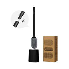 (Black)Detachable Silicone Toilet Brushes Holder Multi Functional Rest Cleaner Room