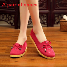 (Burgundy,38)Chaussures plates en toile style ancien Pékin automne femme slipon antidérapant chaussures décontractées